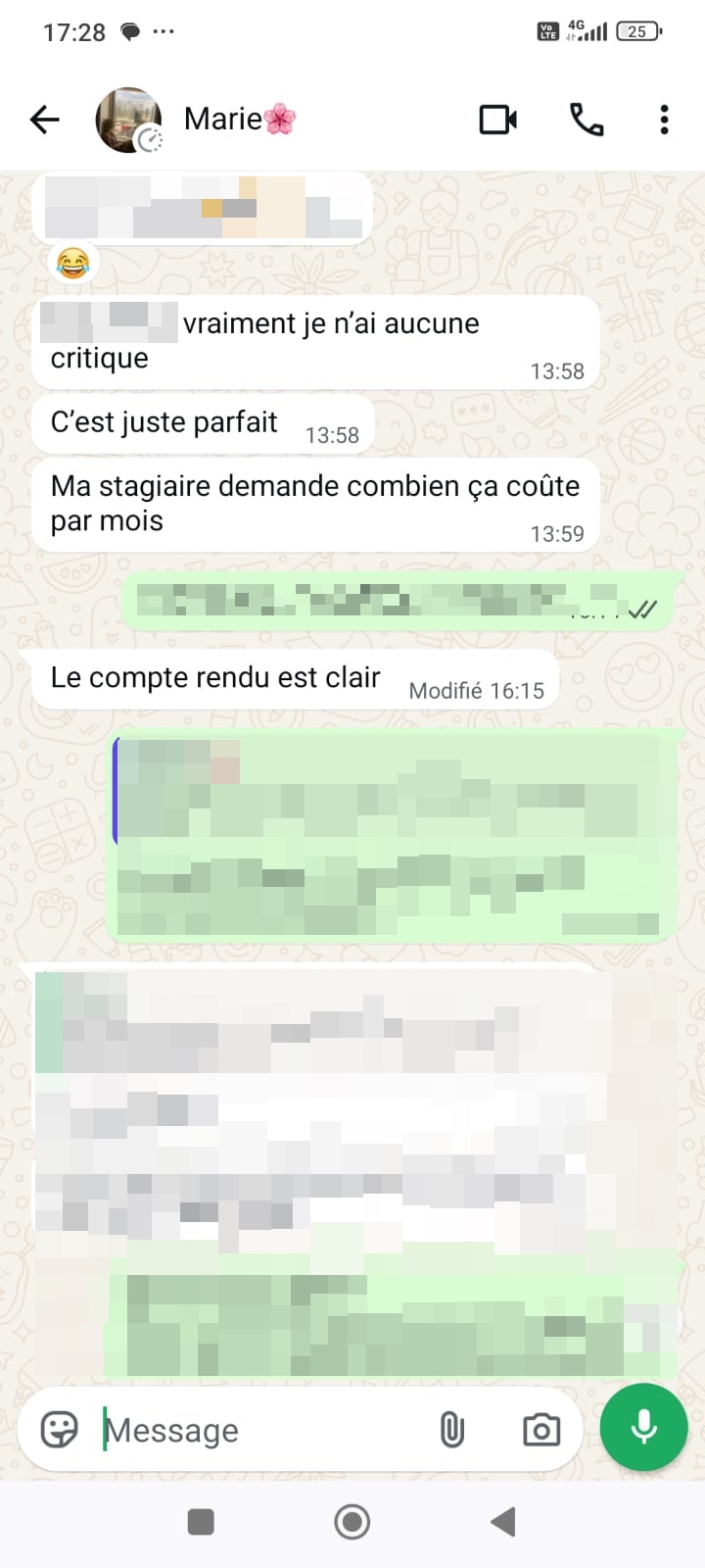 Message WhatsApp de Marie, orthophoniste, testeuse beta, à propos d'Ortho.ia